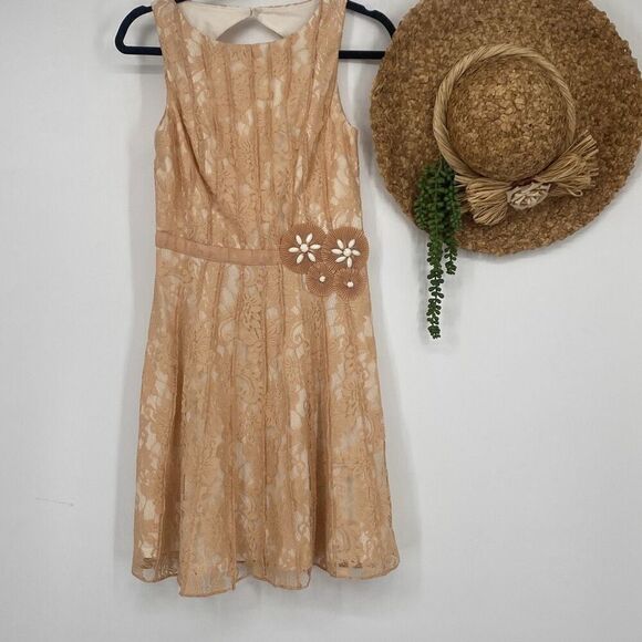 MISS SIXTY M60 Lace Overlay‎ Fit & Flare Dress Knee Length Pretty Dress Peach 4 - Picture 2 of 14